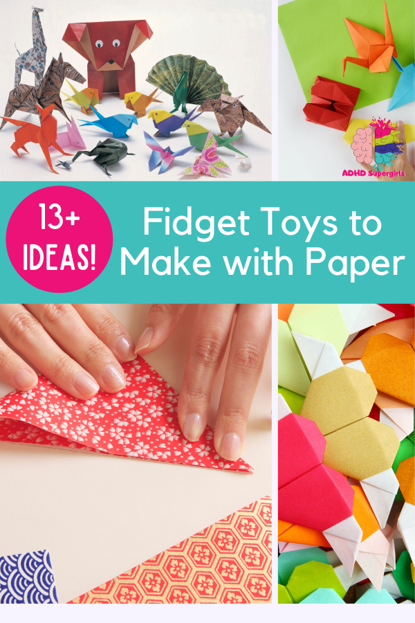 Over 13 fun DIY fidget toys with paper to make at home! Step-by-step directions and tutorials for fun paper fidget projects with craft supplies!