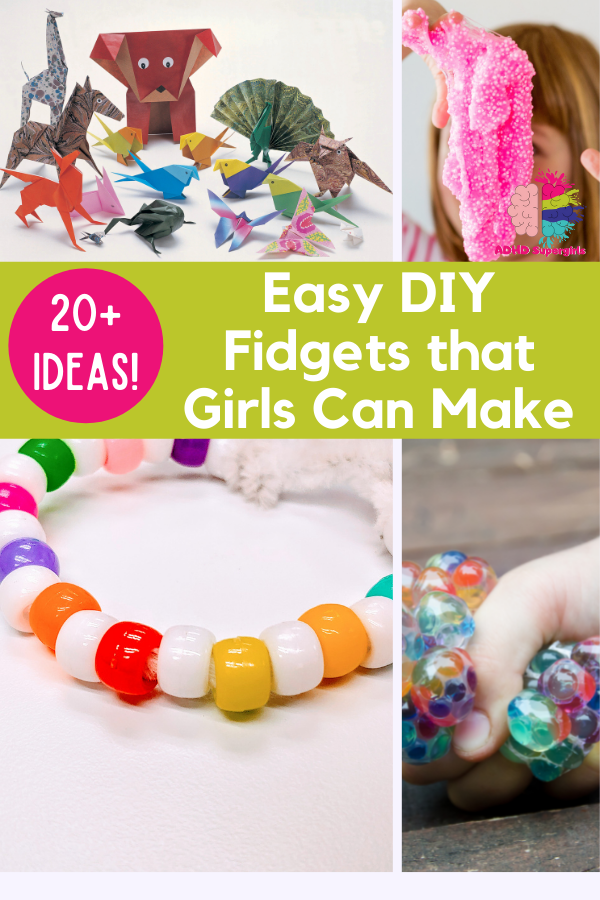 Over 20 fun and easy DIY fidget toys for ADHD! Girls can make these super fun fidget toys at home using basic craft supplies and imagination!